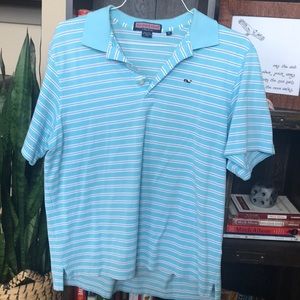 Vineyard Vines M Blue Striped Short Sleeved Polo